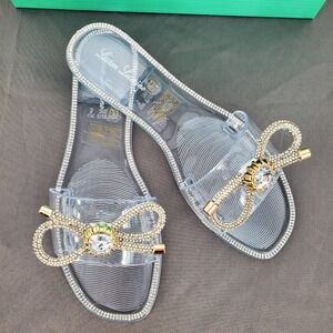 Lauren‎ Lorraine Breeze Clear Rhinestone Bow Jelly Slide Sandal Womens 6.5